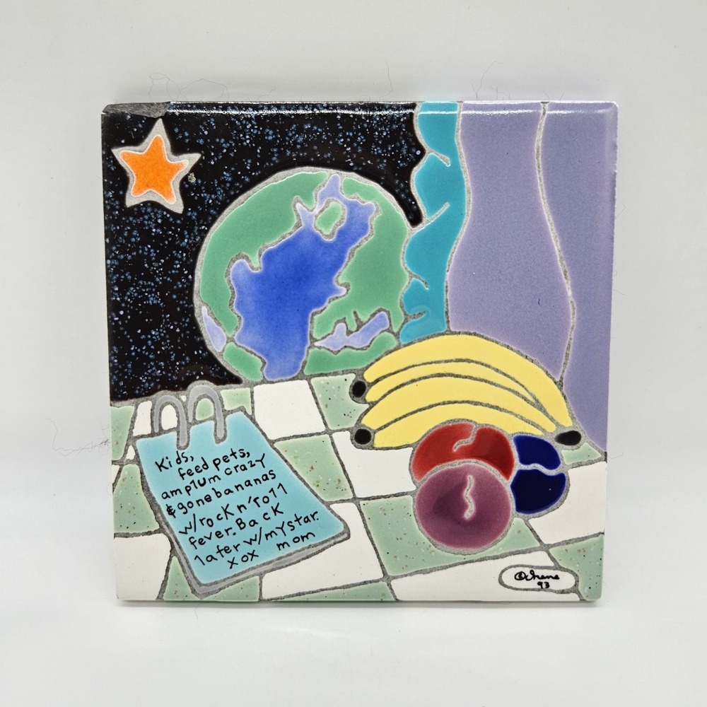 VTG Irene Otis Ceramic Art Tiles Moms Funny Letter to Kids Handmade 4.25" READ